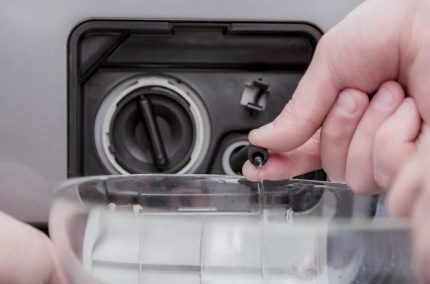 At the Ariston washer, the manual drain is located below Manual discharge of water