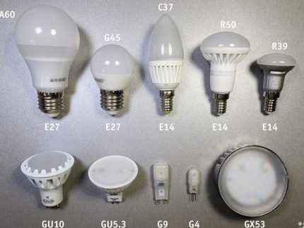 Types of socles of LED light sources Base types
