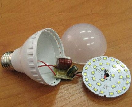 Individual diodes may fail Disassembled LED lamp