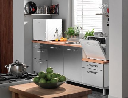 Compact car in the interior of the kitchen Tabletop model on a pedestal