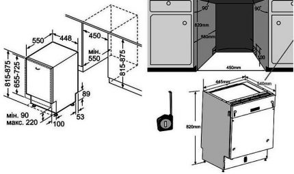 Dans les instructions du fabricant, le schéma d'installation du PMM est donné Schéma d'installation du lave-vaisselle