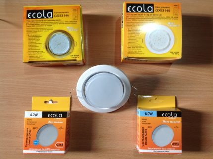 Lighting products of the Ekola company Lamps of the Ekola trademark