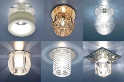 Luminaires with various lamps for mounting in a stretch canvas Lamps with various lamps for a stretch ceiling