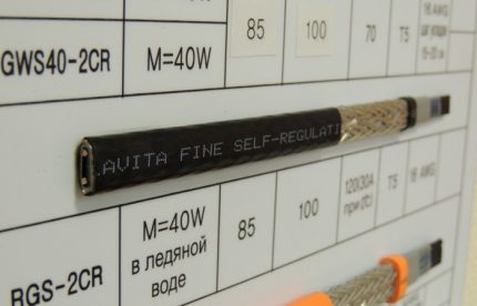 Designation values ​​on the heating cable