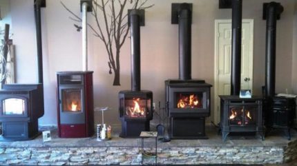 A variety of models of wood stoves Variety of wood stoves