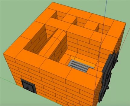 La construcció de la cambra de la llar de foc a l’interior de l’estufa de maó Partició interior a l'estufa