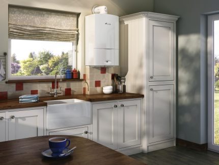 Chauffe-eau mural au gaz dans une maison de campagne Chauffe-eau à gaz à l'intérieur