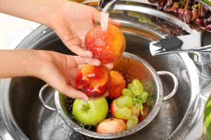 It is better to wash fruit in a container rather than under the tap Proper fruit wash