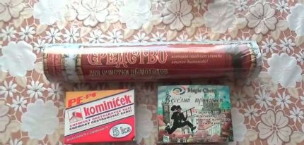 Különböző típusú tisztítószerek Kémények tisztítására szolgáló termékek a koromtól