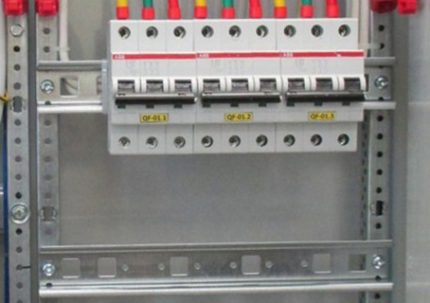 Fixture rail of a special design for mounting machines in the shield DIN rail for mounting hardware