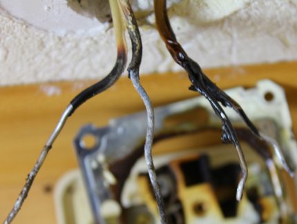 The result of improper selection of machines for the load Burned electrical wiring fragment