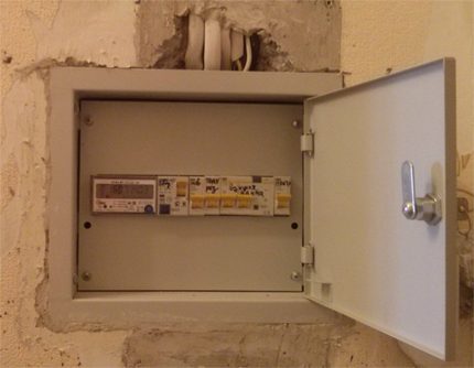 The process of blocking the electrical panel into the wall Wall mounted electrical panel