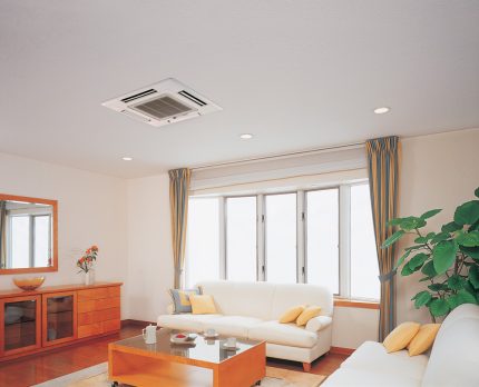 Cozy atmosphere with cassette air conditioning Cassette split system in the interior of the room