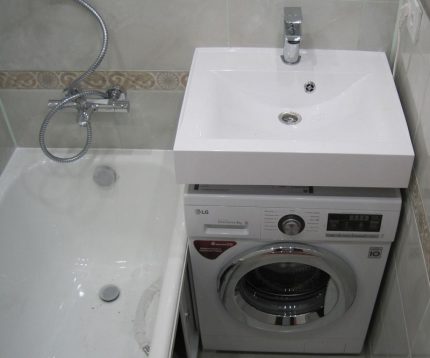 A washing machine with a water lily sink at the top Shallow washbasin