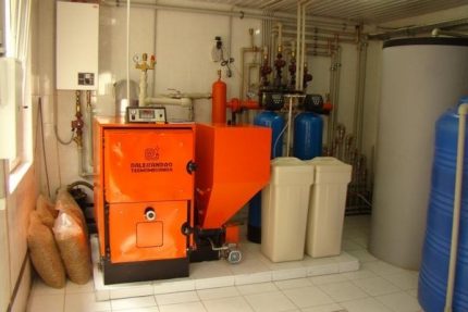 Boiler room at pellet boiler Pellet boiler