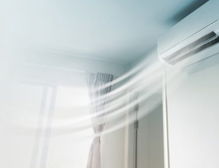 Scheme of the supply of treated air to the room split system HEC Healthy climate option