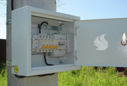 Distribution board on the power line support Switchboard on the pillar