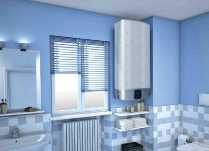 Model in the interior of the bathroom