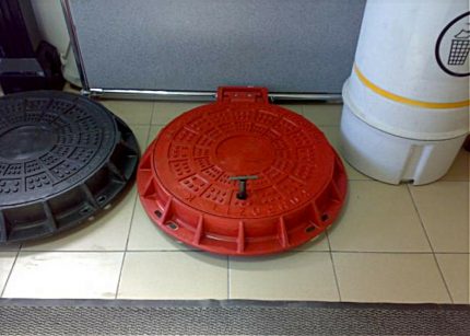 The appearance of the hatch made of composite material Red and black composite hatches