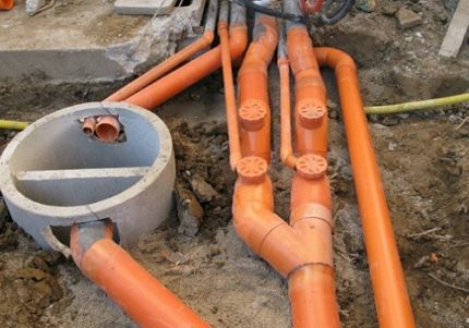 External sewage system made of PVC pipes PVC pipes
