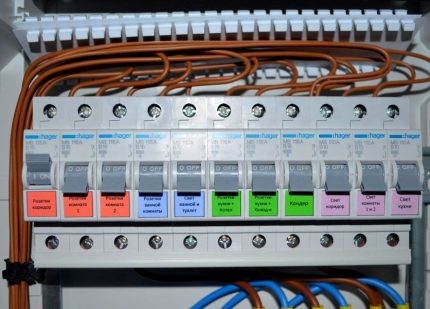 Blindagem com dispositivos de proteção para a rede elétrica doméstica Máquinas automáticas no painel elétrico para proteger a rede