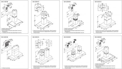 Instruções de instalação do exaustor Exemplos de esquemas de instalação de capuz