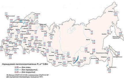 Normalized heat resistance in various regions according to SNiP Heat Resistance Standards