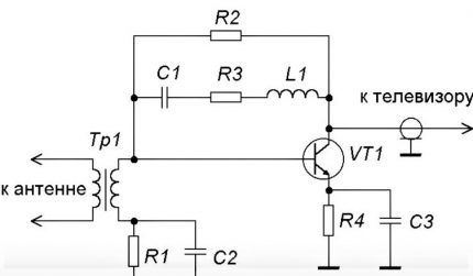 Assembly and installation diagram of the antenna amplifier Antenna amplifier circuit