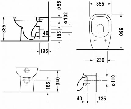 Schéma des toilettes avec réservoir intégré Schéma des toilettes avec réservoir intégré