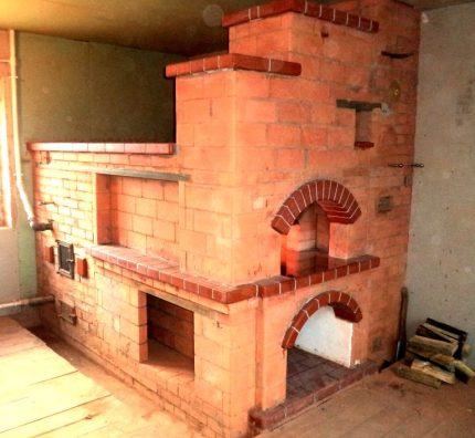 Russian stove connected to the pipes