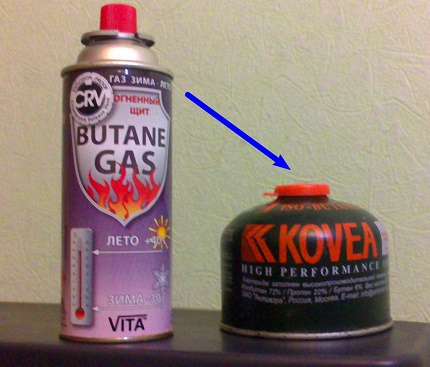 Gas spray cans with collet and threaded connections Gas spray cans with collet and threaded connections