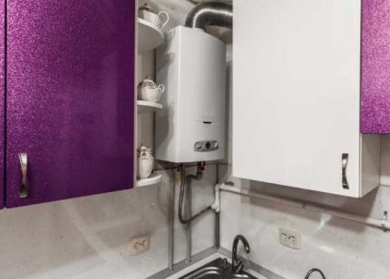 Gas water heater in the kitchen of a city apartment