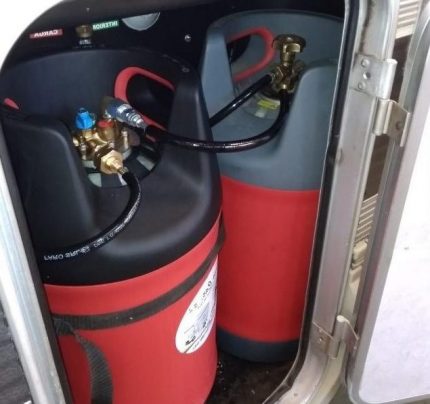 Installation of gas cylinders outside the caravan Balloon placement