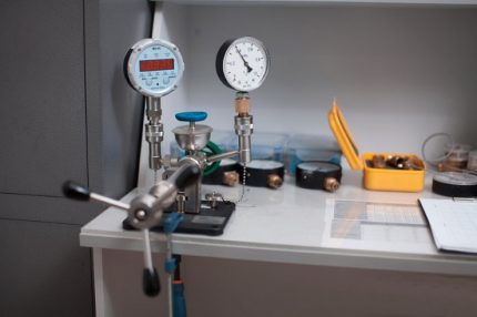 Sinusuri ang pressure gauge mula sa isang silindro ng gas Pag-calibrate ng instrumento