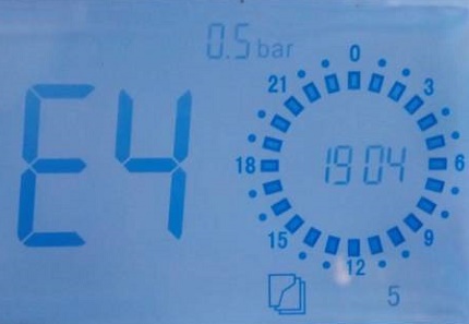 Σφάλμα e04 στην οθόνη του λέβητα Electrolux Σφάλμα e04 στην οθόνη του λέβητα Electrolux