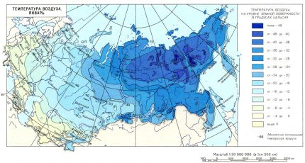 Temperature map of the country for January The average air temperature in January